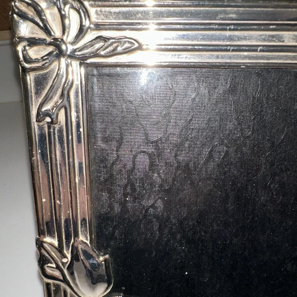 vintage Art Nouveau-style Silver Plated‎ Rose & Ribbon Frame
